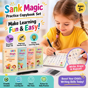 Sank Magic Practice Copybook Set – Pack of 4 (With 10 Refills + Magic Pen)