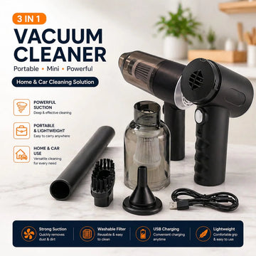 3-in-1 Portable Mini Vacuum Cleaner | Powerful Handheld Cleaner for Home & Car | USB Rechargeable