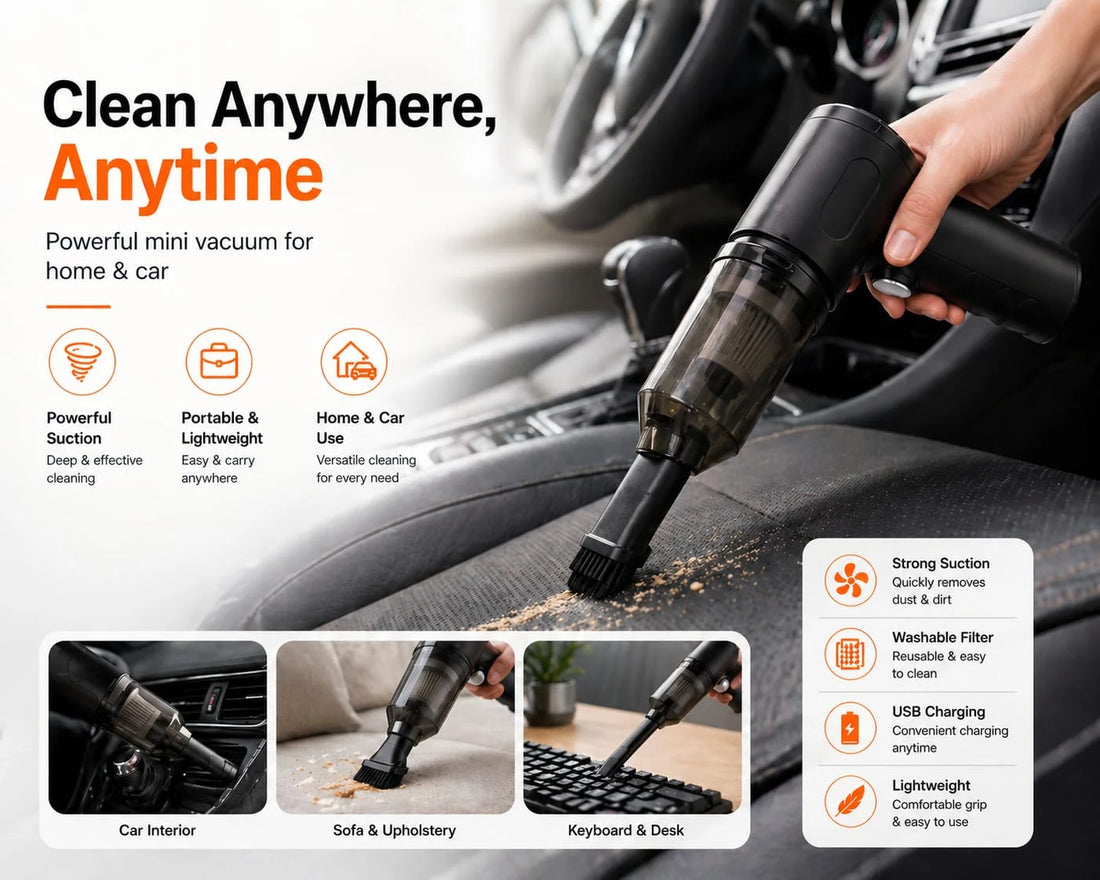 3-in-1 Portable Mini Vacuum Cleaner | Powerful Handheld Cleaner for Home & Car | USB Rechargeable